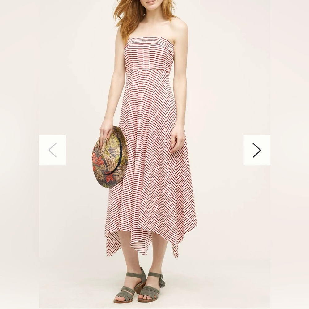 Anthropologie  Maeve Asymmetrical Strapless Dress in Red and White